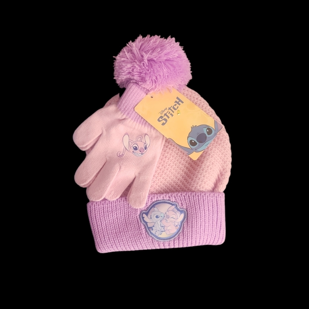 Disney Stitch Lavender and Pink Hat and Gloves